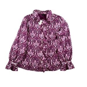 Talbots NWT Ruffle Blouse Top‎ Women's Size S Long Sleeve Purple Pink